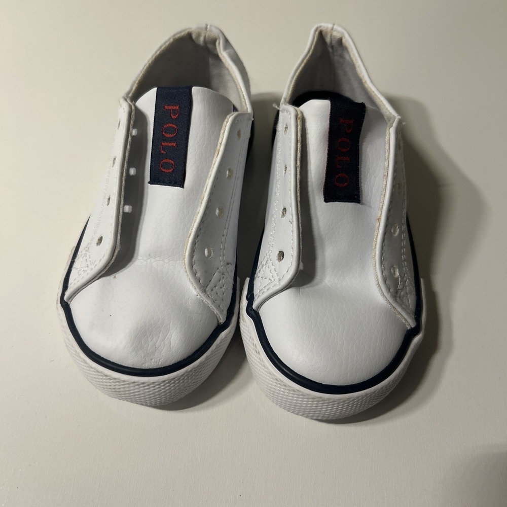 Polo Ralph Lauren Kids White Slip On Sneakers w/ Logo Size 7 (toddler). No Laces